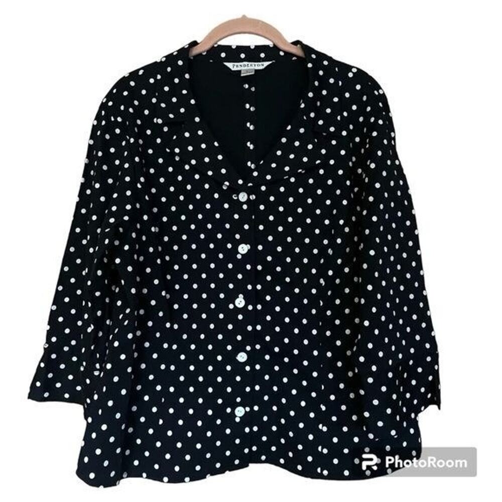 Pendleton lightweight polka dot blazer size L Black and White 3/4 Sleeve Preppy